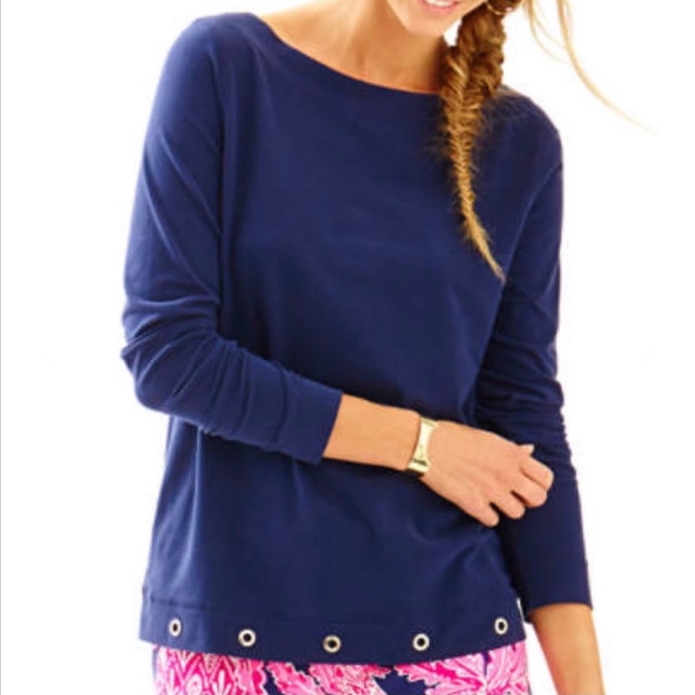 LILLY PULITZER Long Sleeve Boatneck Jojo Top In True Navy | Size XS